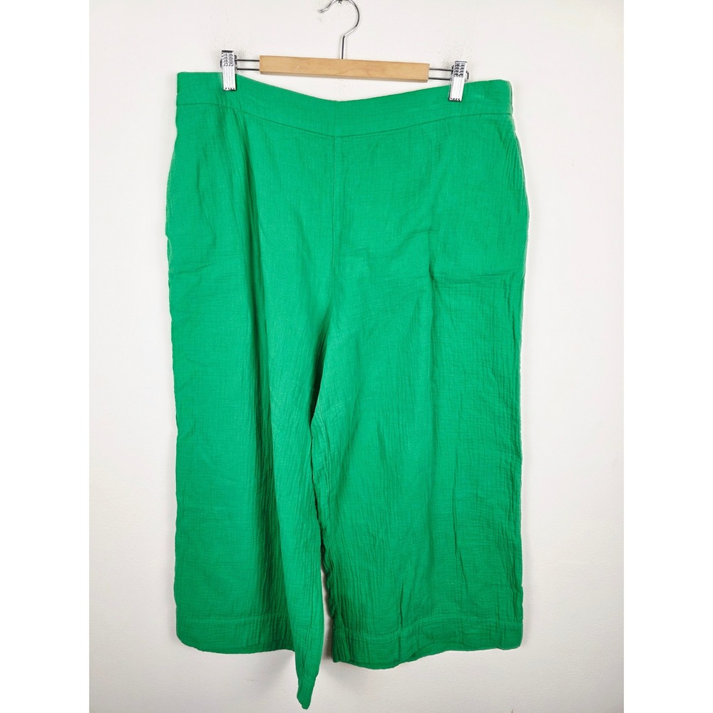 Boden Green Double Cloth Cotton Gauze Wide Leg Culotte Pants R0352 US 14‎